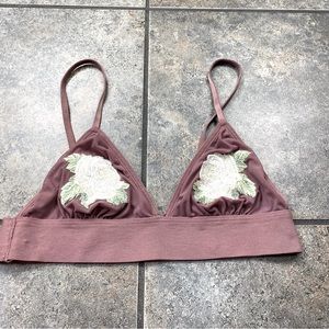 Pink Victoria’s Secret Brown Pull On Bra W Flowers Size XS
